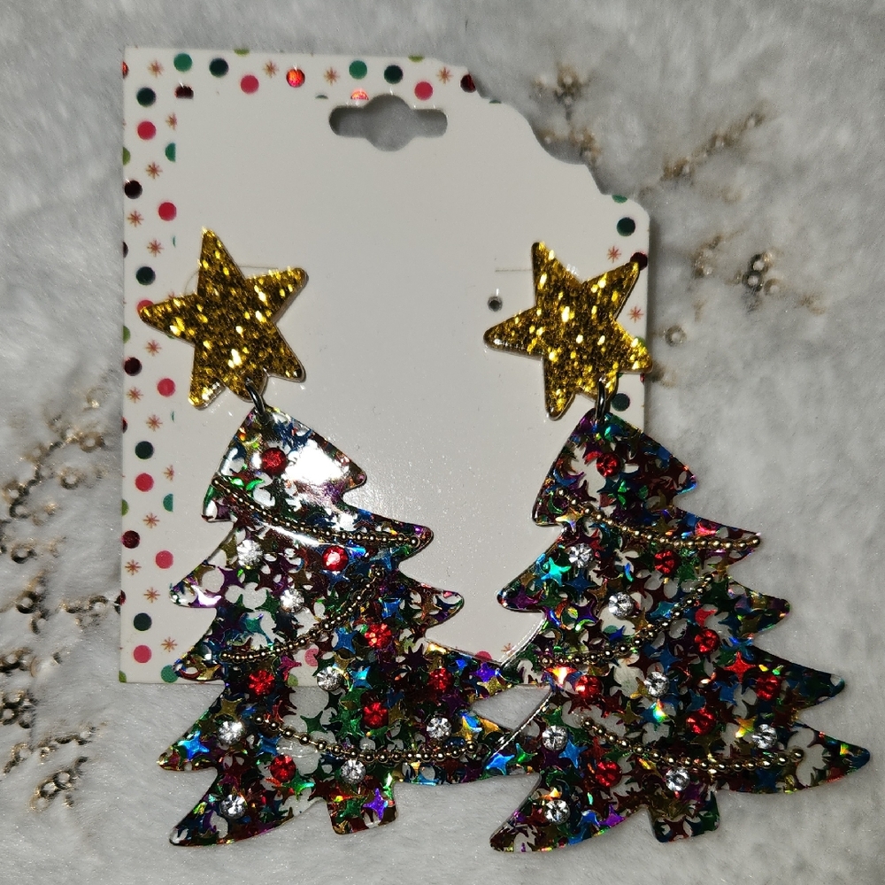 Festive Glitter Christmas Tree Earrings